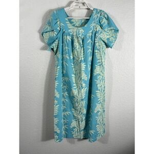 Shannon Marie Hawaii Dress Womens Medium Blue Floral Aloha Short Sleeve Midi USA